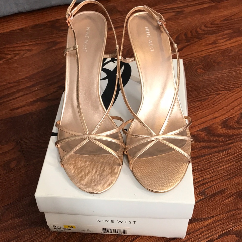 Rose gold strappy sandals. Nine West